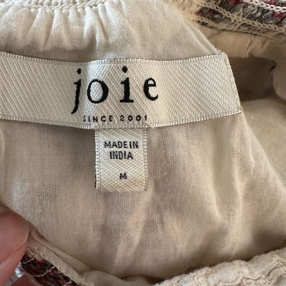 Joie Sleeveless Embroidered Top M Cream Boho Floral Cotton Button Back Blouse - Picture 3 of 8